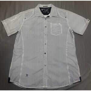 Marc Ecko Shirt Men's L White Black Button-Up Striped Short Sleeve 100% Cotton